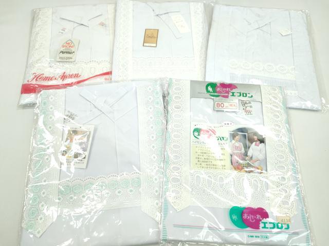 平和屋着物▼和装小物 割烹着まとめて5点 レース 花 白 80cm 85cm 90cm 逸品 未使用 CABL2484ju
