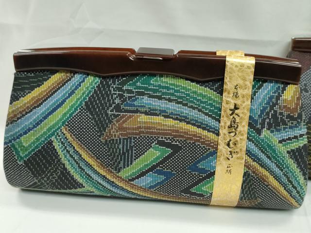 平和屋着物▼和装小物 和装バッグ2点セット ハンドバッグ 本場大島紬 吉祥文 未使用あり 逸品 CABL2520ju