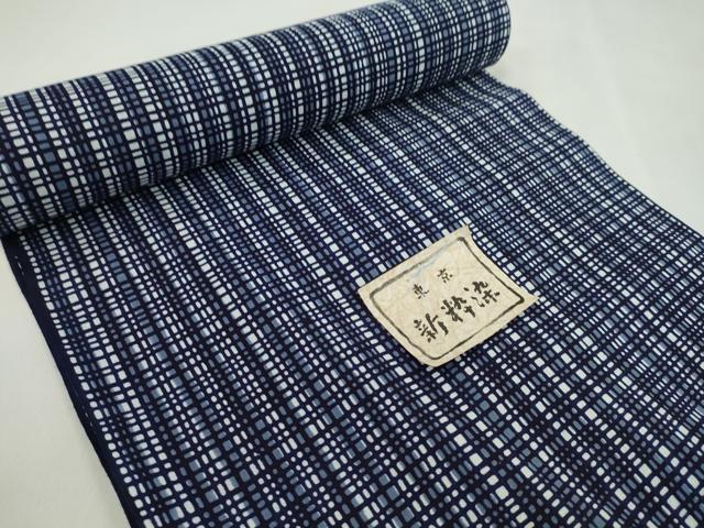 平和屋着物*夏物 浴衣 反物 注染 東京新粋染 格子 縞 綿 着尺 逸品 未使用 CABL2534ju