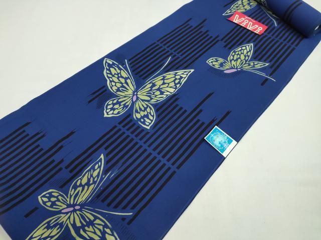 平和屋着物*夏物 浴衣 反物 注染 舞蝶文 日本製 綿 着尺 逸品 未使用 CABL2536ju