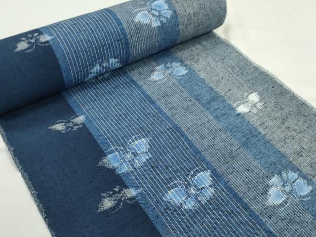 平和屋着物●久留米絣 反物 綿 蝶 間道 三ツ松織 田島儀一作 証紙付き 着尺 逸品 未使用 CABL2541ju