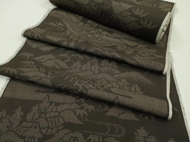 平和屋着物●結城紬 反物 100亀甲 エ霞風景文 着尺 逸品 未使用 CABL2579ju