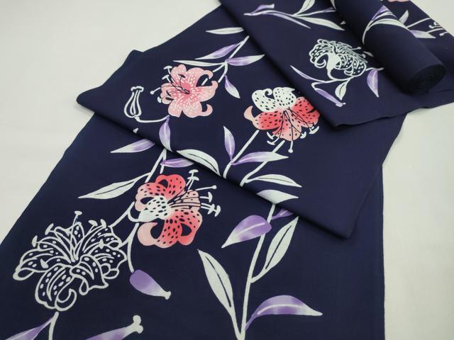 平和屋着物*夏物 浴衣 反物 注染 百合 綿 着尺 逸品 未使用 CABL2587ju