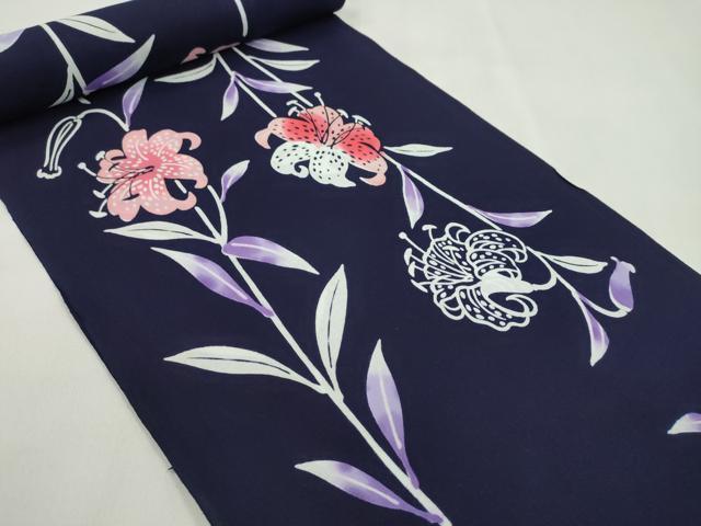 平和屋着物*夏物 浴衣 反物 注染 百合 綿 着尺 逸品 未使用 CABL2587ju