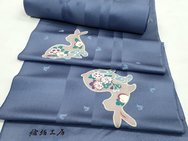 平和屋着物●小紋 反物 兎流水花文 紅掛花色 金彩 着尺 逸品 未使用 CABL2590ju