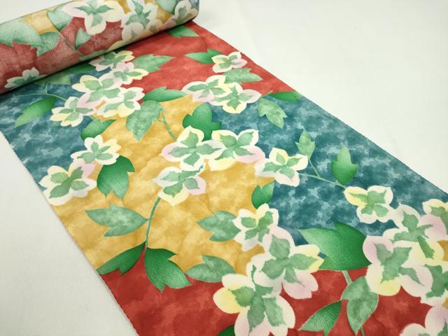 平和屋着物●小紋 反物 蔦の葉花文 丹後ちりめん 着尺 逸品 未使用 CABL2606ju