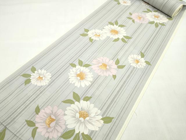 平和屋着物∴夏物 浴衣 反物 花 クイーンサイズ 綿 着尺 逸品 未使用 CABL2616ju