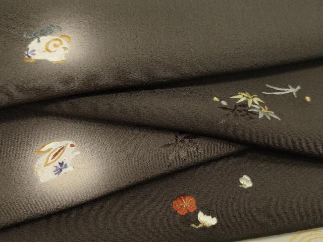 平和屋着物●付下げ 反物 総刺繍 十二支 蛍暈し 紅消鼠色 金糸 丹後ちりめん 着尺 逸品 未使用 CABL2624ju