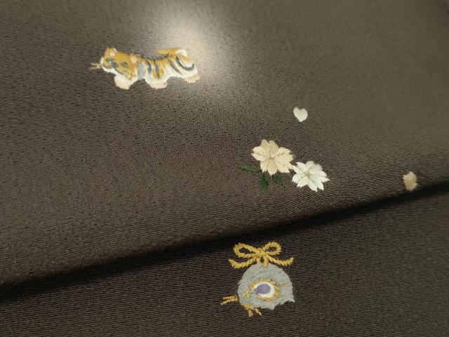 平和屋着物●付下げ 反物 総刺繍 十二支 蛍暈し 紅消鼠色 金糸 丹後ちりめん 着尺 逸品 未使用 CABL2624ju