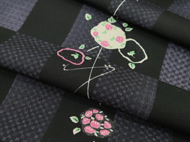 平和屋着物●小紋 反物 市松枝花文 着尺 逸品 未使用 CABL2625ju