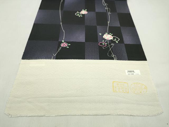 平和屋着物●小紋 反物 市松枝花文 着尺 逸品 未使用 CABL2625ju