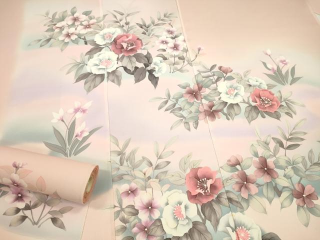 平和屋着物●付下げ 反物 手描き 枝花文 暈し染め 丹後ちりめん 着尺 逸品 未使用 CABL2630ju