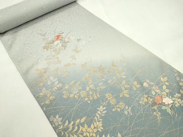 平和屋着物●付下げ 反物 刺繍 雪輪蔦の葉花文 暈し染め 金彩 着尺 逸品 未使用 CABL2632ju