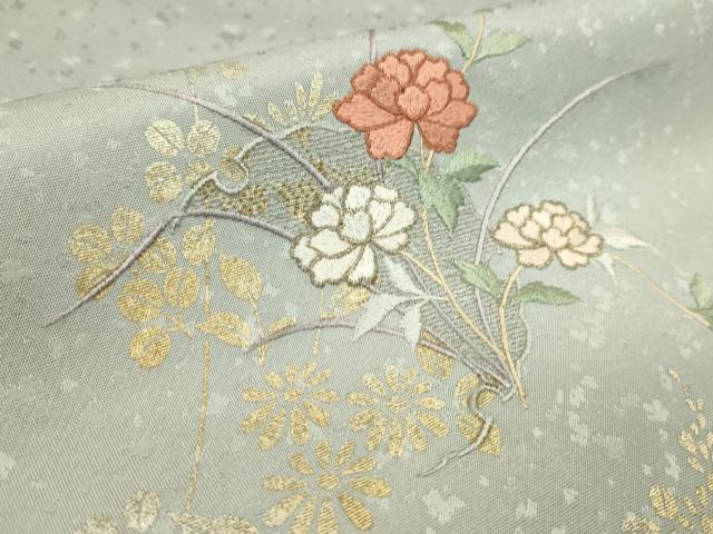 平和屋着物●付下げ 反物 刺繍 雪輪蔦の葉花文 暈し染め 金彩 着尺 逸品 未使用 CABL2632ju
