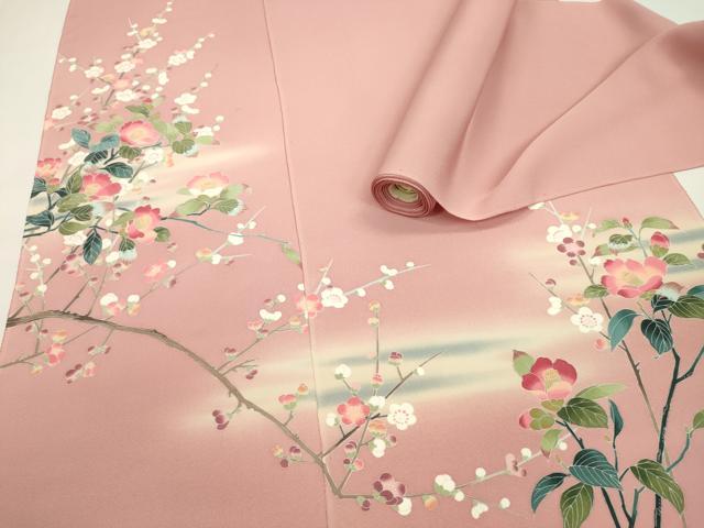 平和屋着物●付下げ 反物 友禅 枝椿梅文 暈し染め 南久 着尺 逸品 未使用 CABL2633ju