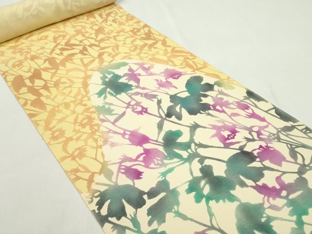 平和屋着物●付下げ 解き反物 型染め 枝花シルエット 御召縮緬 着尺 逸品 CABL2640ju
