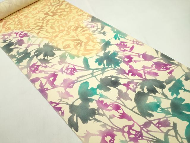 平和屋着物●付下げ 解き反物 型染め 枝花シルエット 御召縮緬 着尺 逸品 CABL2640ju