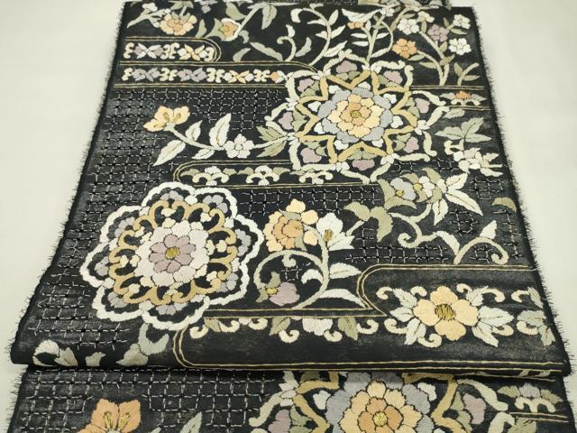 平和屋着物●極上 中国三大刺繍 スワトウ刺繍 総刺繍 六通柄 袋帯 反物 エ霞正倉院花文 金糸 上代68万 裏地付 逸品 未使用CABL2650ju