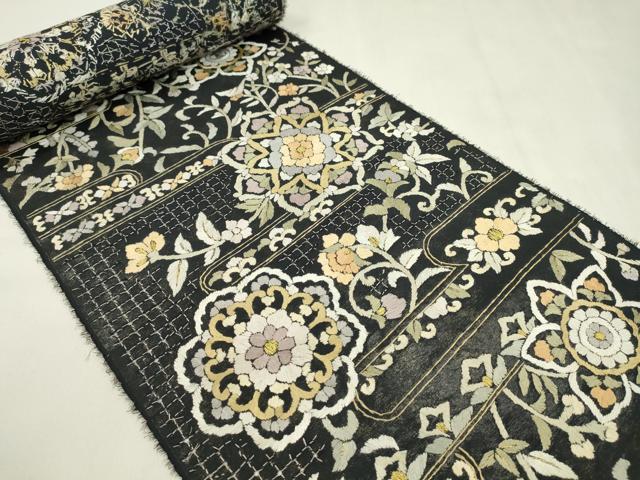 平和屋着物●極上 中国三大刺繍 スワトウ刺繍 総刺繍 六通柄 袋帯 反物 エ霞正倉院花文 金糸 上代68万 裏地付 逸品 未使用CABL2650ju