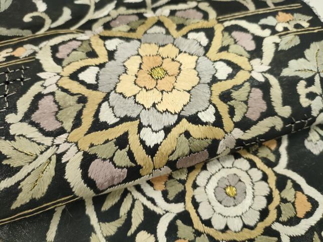 平和屋着物●極上 中国三大刺繍 スワトウ刺繍 総刺繍 六通柄 袋帯 反物 エ霞正倉院花文 金糸 上代68万 裏地付 逸品 未使用CABL2650ju