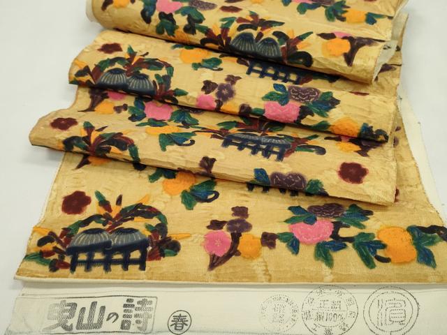 平和屋着物●名古屋帯 反物 ろうけつ染め 風景花文 逸品 未使用 CABL2657ju