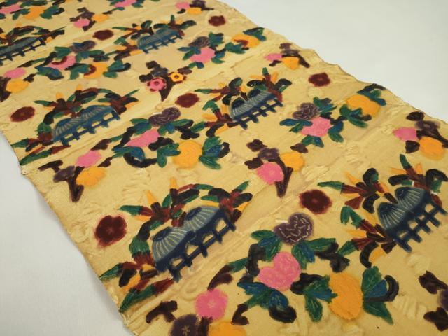 平和屋着物●名古屋帯 反物 ろうけつ染め 風景花文 逸品 未使用 CABL2657ju