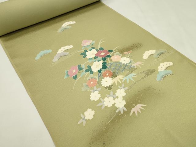 平和屋着物●付下げ 反物 駒刺繍 籬流水草花文 金彩 井藤正製 着尺 逸品 未使用 CABL2684ju