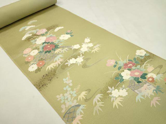 平和屋着物●付下げ 反物 駒刺繍 籬流水草花文 金彩 井藤正製 着尺 逸品 未使用 CABL2684ju