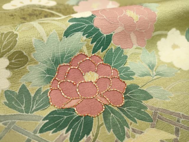 平和屋着物●付下げ 反物 駒刺繍 籬流水草花文 金彩 井藤正製 着尺 逸品 未使用 CABL2684ju