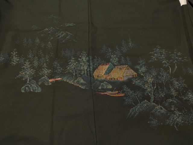 平和屋着物#羽織 寿光織 風景文 黒地 金糸 正絹 逸品 CABL2804in