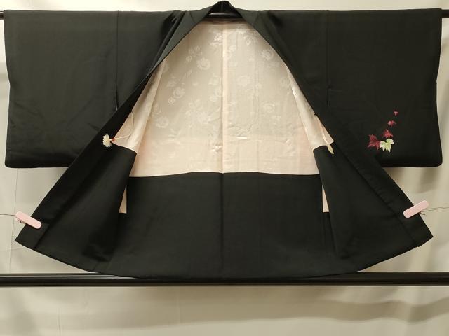 平和屋着物#羽織 総刺繍 舞葉文 黒地 銀糸 正絹 逸品 CABL2805in