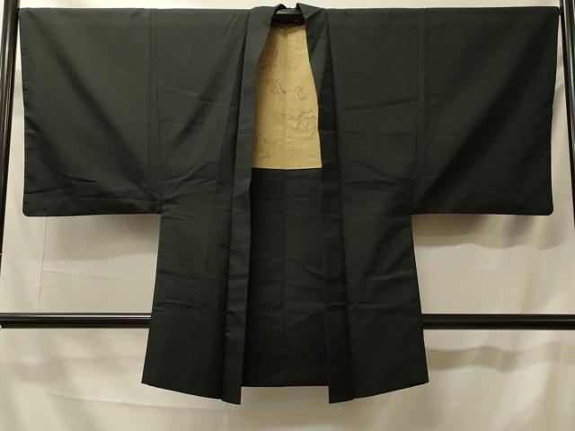 平和屋着物#男性 長羽織 紬地 黒地 正絹 逸品 CABL2810in