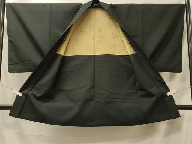 平和屋着物#男性 長羽織 紬地 黒地 正絹 逸品 CABL2810in