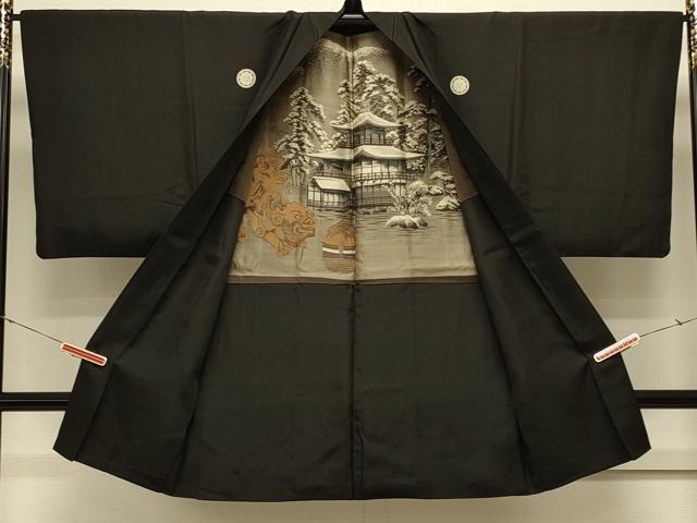 平和屋着物#男性 長羽織 黒紋付き 正絹 逸品 CABL2849in