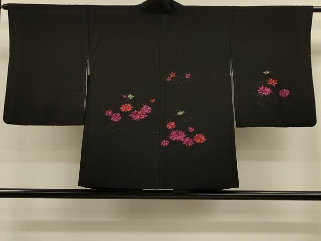 平和屋着物#羽織 総刺繍 風景草花文 黒地 正絹 逸品 CABL2920in