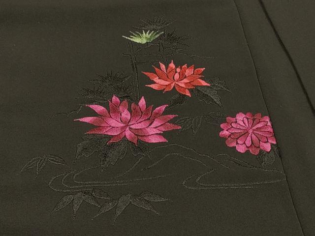 平和屋着物#羽織 総刺繍 風景草花文 黒地 正絹 逸品 CABL2920in