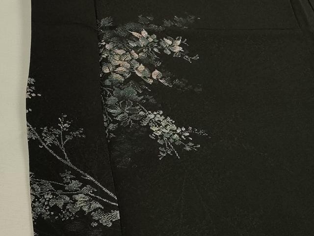 平和屋着物#羽織 寿光織 枝花文 黒地 金糸 正絹 逸品 CABL2922in