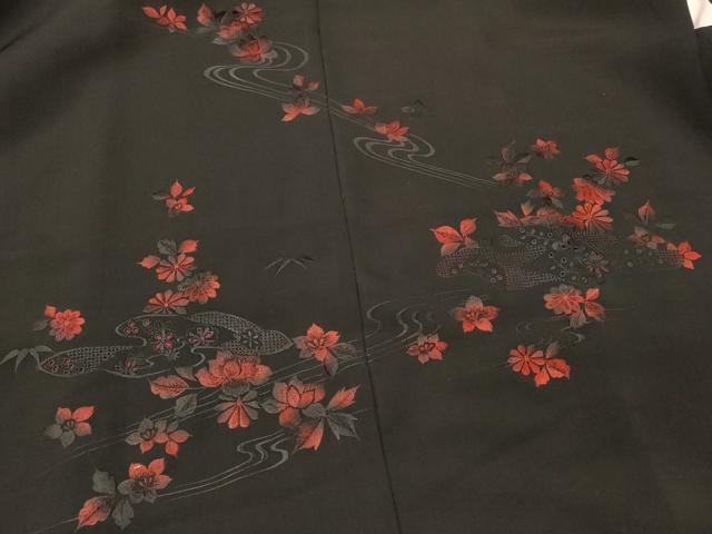 平和屋着物#中国三大刺繍 スワトウ刺繍 総刺繍 羽織 流水花文 黒地 正絹 逸品 CABL2930in