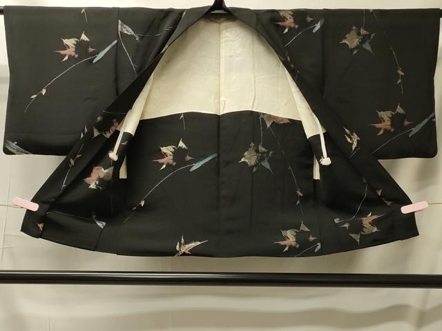 平和屋着物#羽織 寿光織 枝葉文 黒地 金銀糸 正絹 逸品 CABL2931in