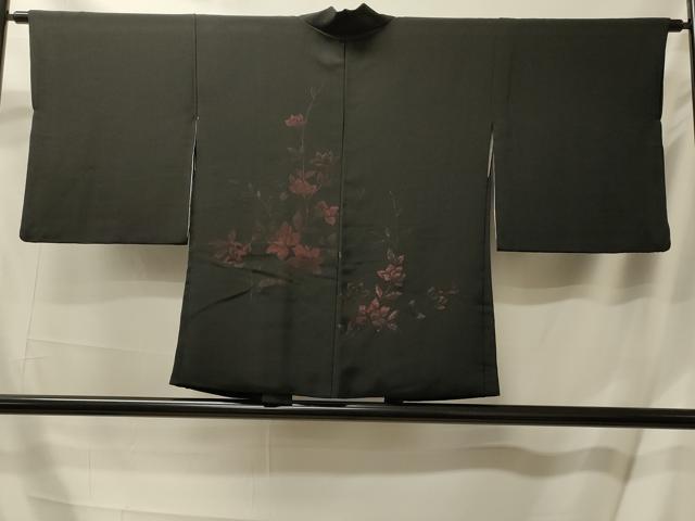 平和屋着物#羽織 枝花文 黒地 正絹 逸品 CABL2949in