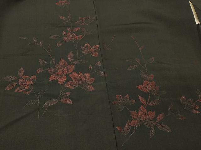 平和屋着物#羽織 枝花文 黒地 正絹 逸品 CABL2949in