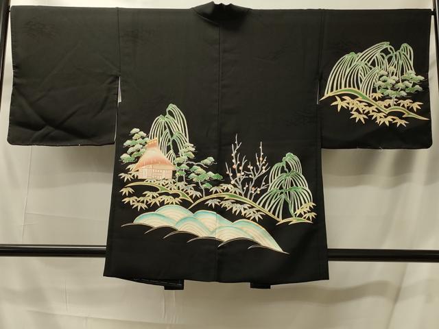 平和屋着物#羽織 立波風景文 黒地 金彩 正絹 逸品 未使用 CABL2958in