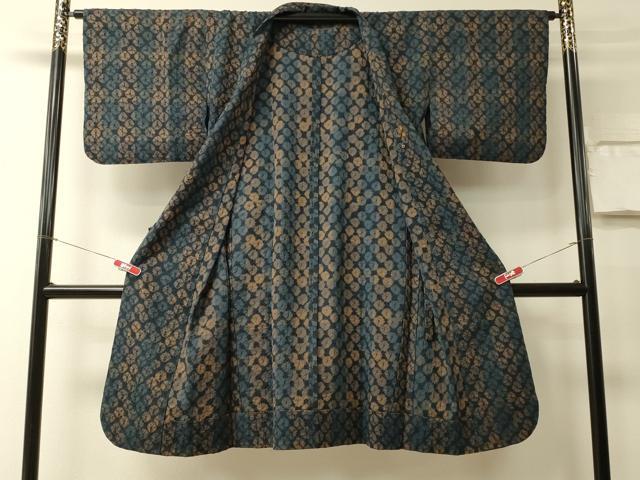 平和屋着物#和装コート 単衣 紬地 蜘蛛絞り ロング丈 正絹 逸品 CABL2966in