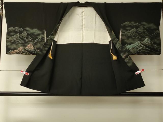 平和屋着物#羽織 寿光織 遠山文 黒地 金糸 正絹 逸品 CABL2984in