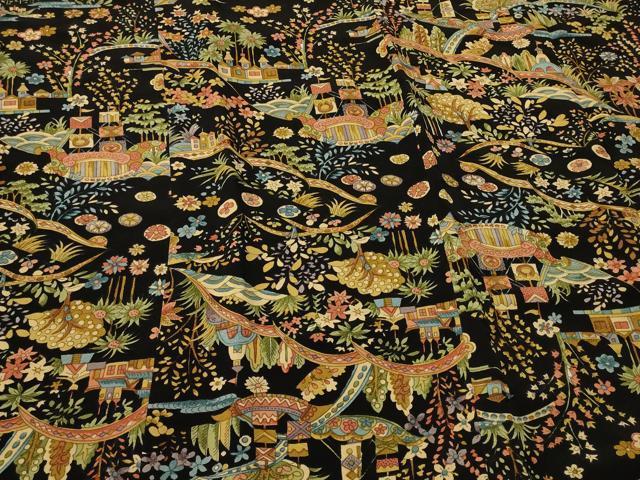 平和屋着物#道行コート 風景草花文 黒地 正絹 逸品 CABL3001in