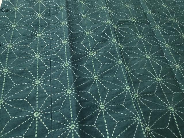 平和屋着物#道行コート 紬地 刺し子 総刺繍 麻の葉文様 正絹 逸品 CABL3002in