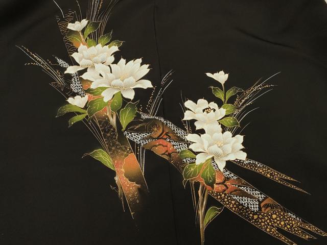 平和屋着物#羽織 草花文 黒地 金彩 正絹 逸品 未使用 CABL3026in