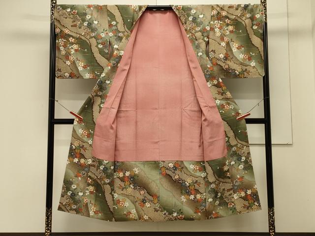 平和屋着物#道行コート 道長草花文 暈し染め 金彩 ロング丈 正絹 逸品 CABL3029in