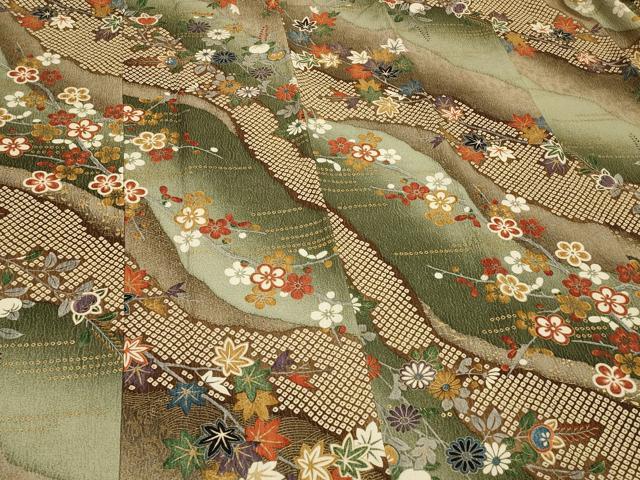 平和屋着物#道行コート 道長草花文 暈し染め 金彩 ロング丈 正絹 逸品 CABL3029in
