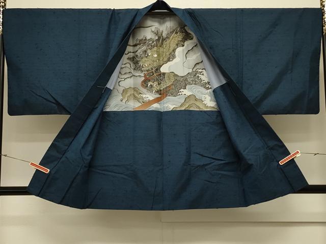平和屋着物#男性 羽織 ひげ紬 霞文 羽裏:龍 正絹 逸品 CABL3030in